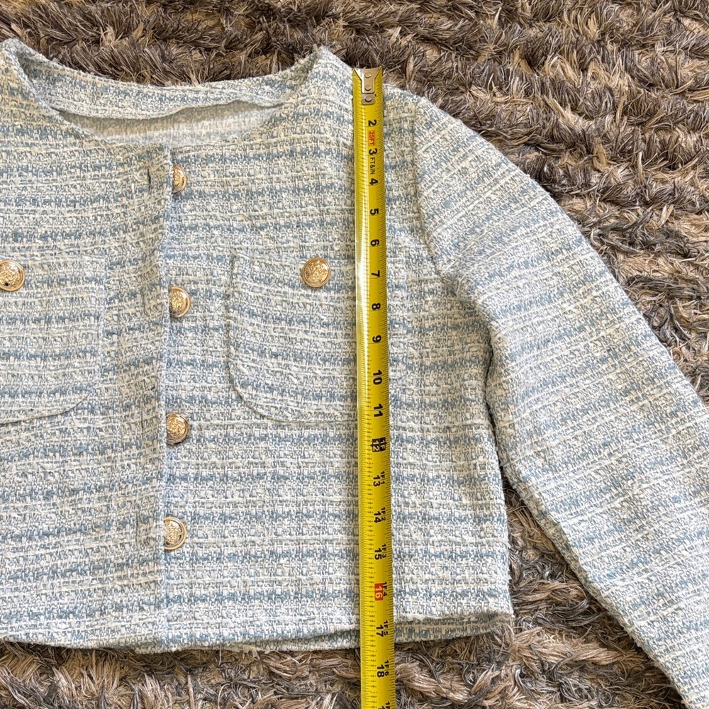 Cropped Tweed Jacket & High-Waist Shorts in Sky Blue, Size S - Picture 8 of 11